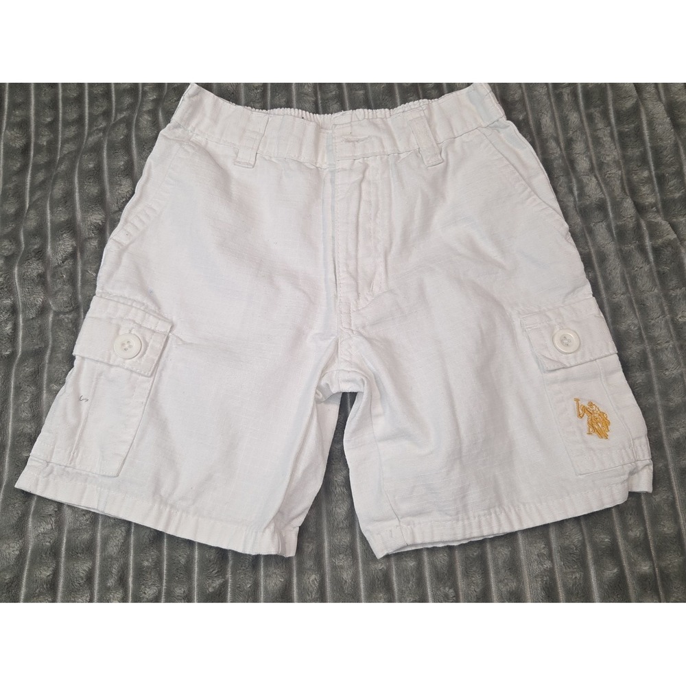 U.S. Polo Assn. Boys White Cargo Shorts 3T Cotton Elastic Waist Pockets